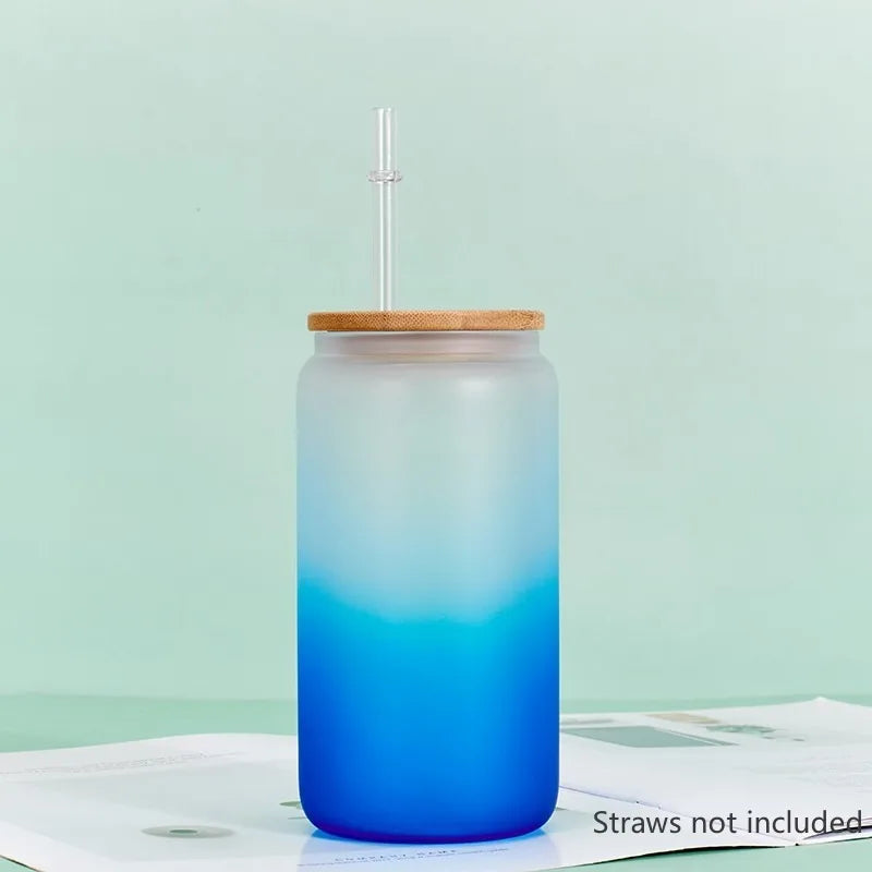 1pcs Gradient Glass Cup with Lid Juice Glass Beer Can Milk Mocha Cup Transparent Bubble Tea Cup High Borosilicate Glass Oasis Select