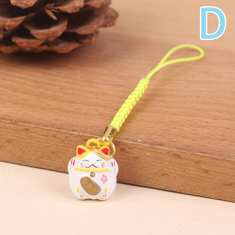 Japanese Lucky Cat Copper Bell Keychain & Bag Pendant