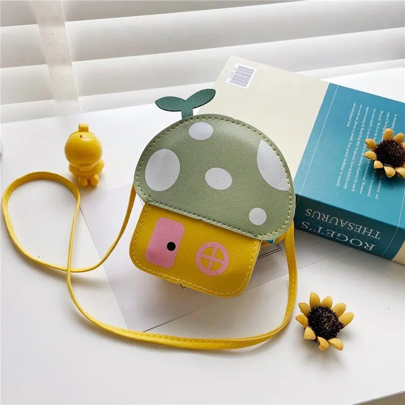 1-8PCS Cartoon Kids Bag Crossbody Sling Bag for Girls Mushroom Design Shoulder Purse Childrens Wallet Casual Korean Style Tote Oasis Select Green 1PC