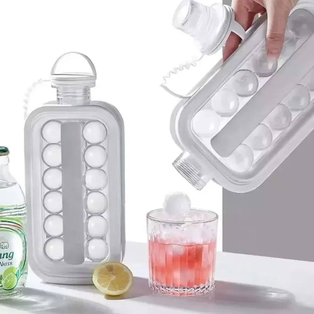 Portable 2in1 Folding Ice Maker Water Bottle with Creative Ice Cube Mold Ice Hockey Lattice Kitchen Bar Gadgets Ice Making Tool Oasis Select Colorful
