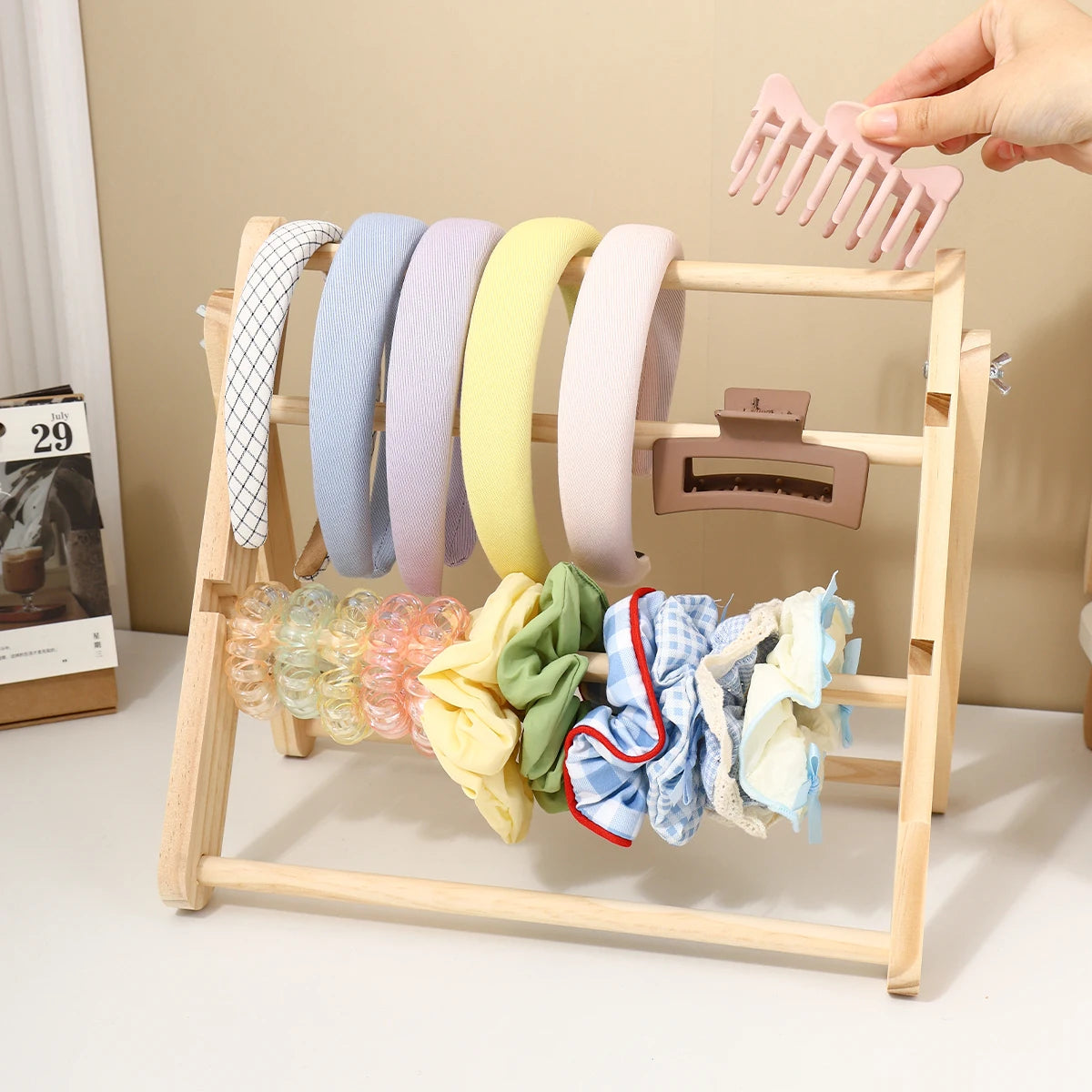 1pc Wooden 3-Layer/4-Layer Hair Accessory Organizer Suitable for Hair Bands, Hair Ropes, Clamps, Bracelets Storage Racks Oasis Select