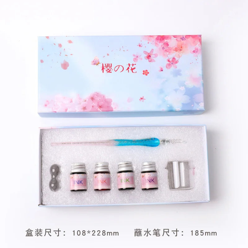 Romantic Sakura Glass Dip Pen Sakura Flower Series Multi piece Gift Box Gradient Color Set Oasis Select 8