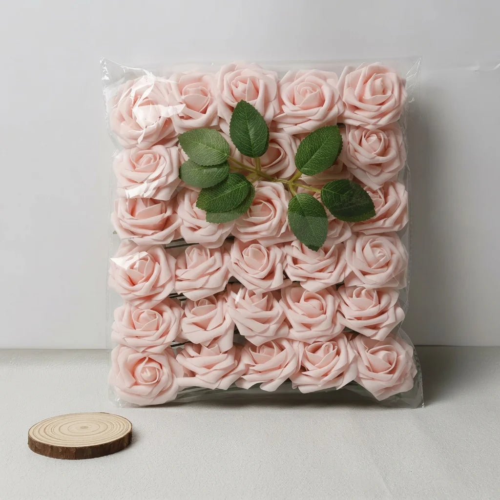 30 Pieces Artificial PE Foam Roses Fake Rose Flowers for DIY Bridal Bouquet Wedding Valentine's Day Party Decoration Oasis Select Champagne Pink-30pcs