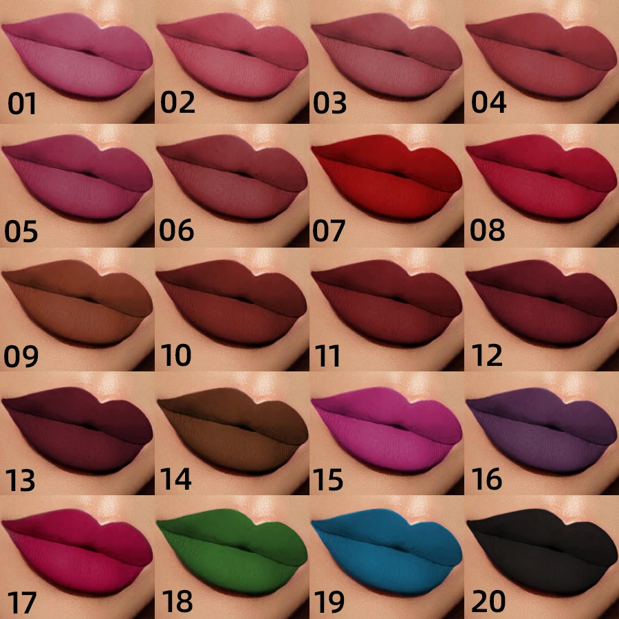 KAFURUX 20-Color Velvet Matte Liquid Lipstick – Waterproof