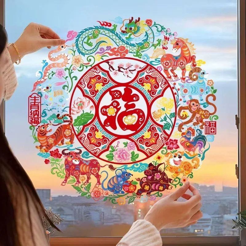 Window Display Stickers for The Year of The Horse Spring Festival Window Decorations New Year Goods Lucky Door Stickers Oasis Select