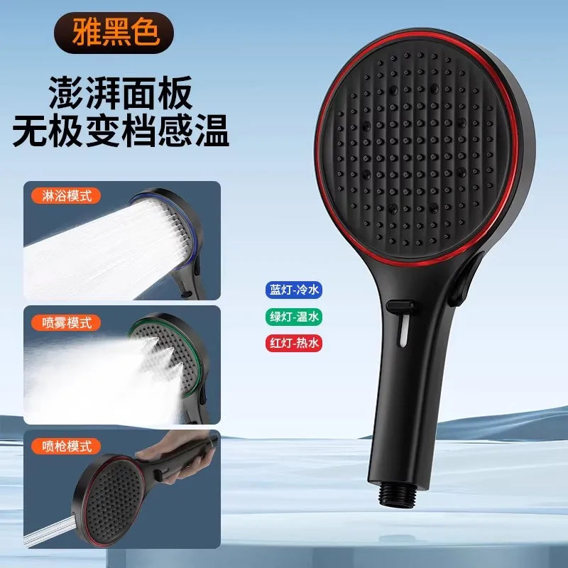 New Big Panel 3 Modes LED Ambient Light Temperature Sensing High Pressure Water Saving Shower Head Spray Bathroom Accessories Oasis Select Black Shower