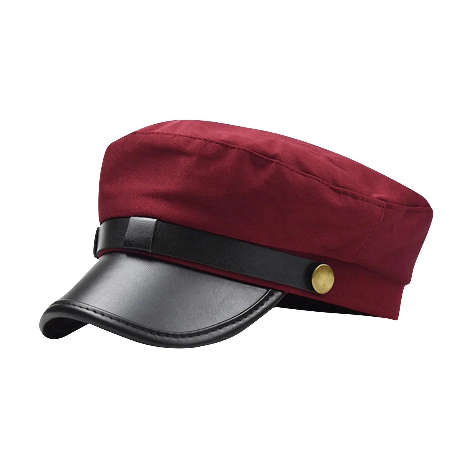 Unisex Cycling Caps PU Leather Hat Autumn Sailor Hat for Women Men Men Black Female Travel Student Hat Captain Hat Flat Top Oasis Select