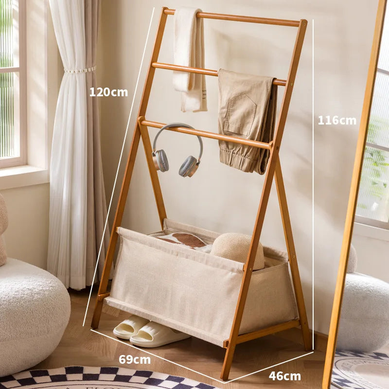 Hanger floor to ceiling bedroom household hanger non-solid wood secondary net coat rack simple medieval clothes rack storage Oasis Select Brown large