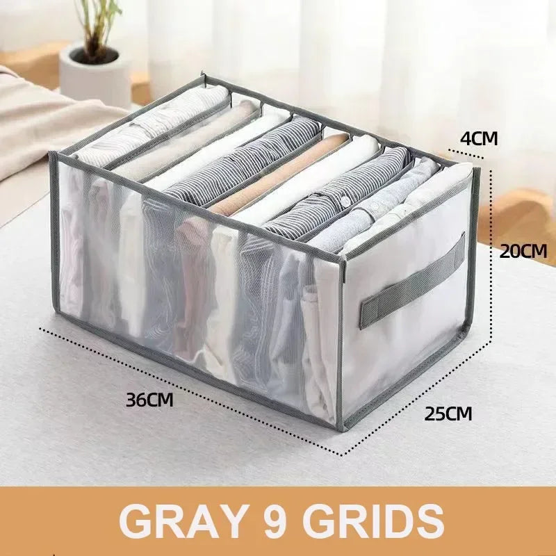Folding Storage Pouch Laundry Organizer in The Closet Underwear Drawers Storage Bedroom Cabinet Socks Bra Storage PantsOrganizer Oasis Select grey 9 girds handle