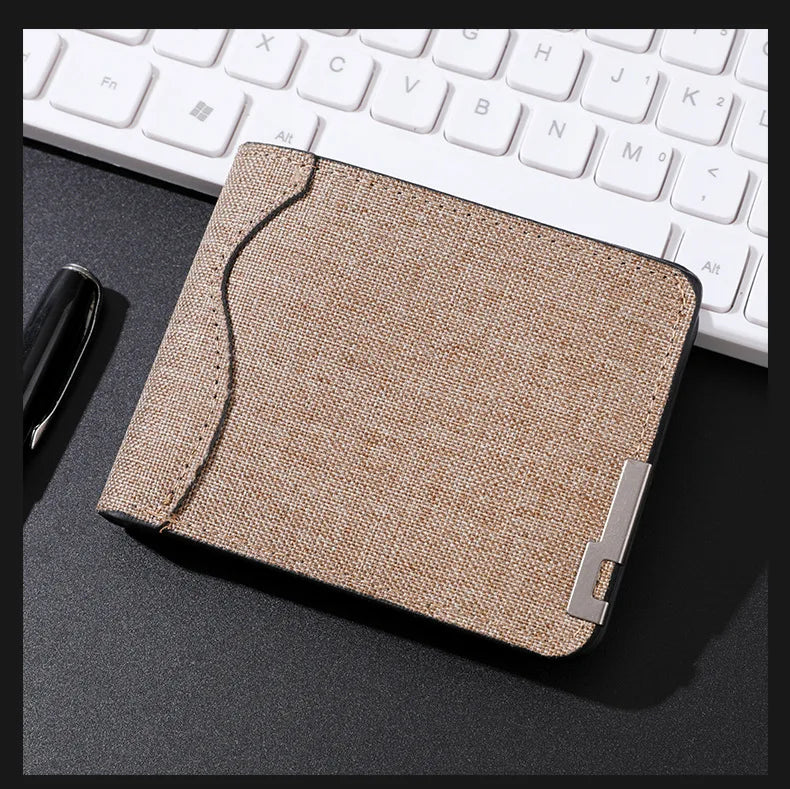 Slim Bifold Canvas Wallet – Unisex Denim Style Metal Accent
