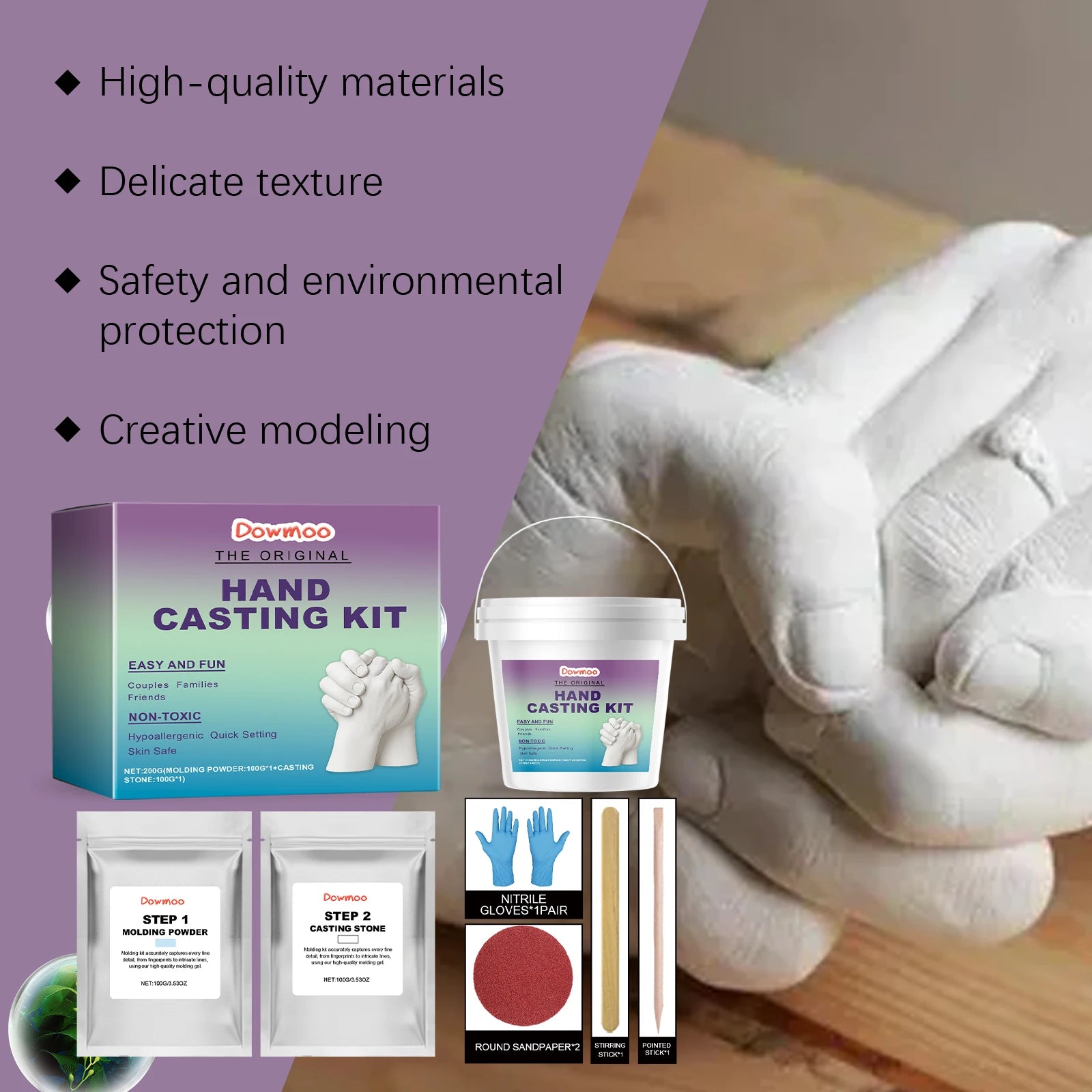 DIY Hand Casting Kit 3D Mold Making Set Family Memorial Gift Couple Baby Handprint Plaster Casting Safe Complete Craft Set Oasis Select