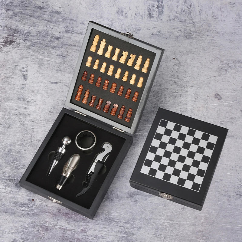 4-Piece Set Wine Opener with Chessboard Design Ideal Wine Accessories for Entertainment Wine Lovers Hosts Perfect Gift Idea Oasis Select