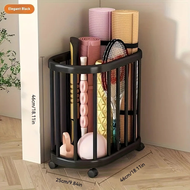 Multi Functional with Wheels Storage Shelf Yoga Mat Exercise Equipment Organizer PP Material Storage Rack Kitchen Organizers Oasis Select black