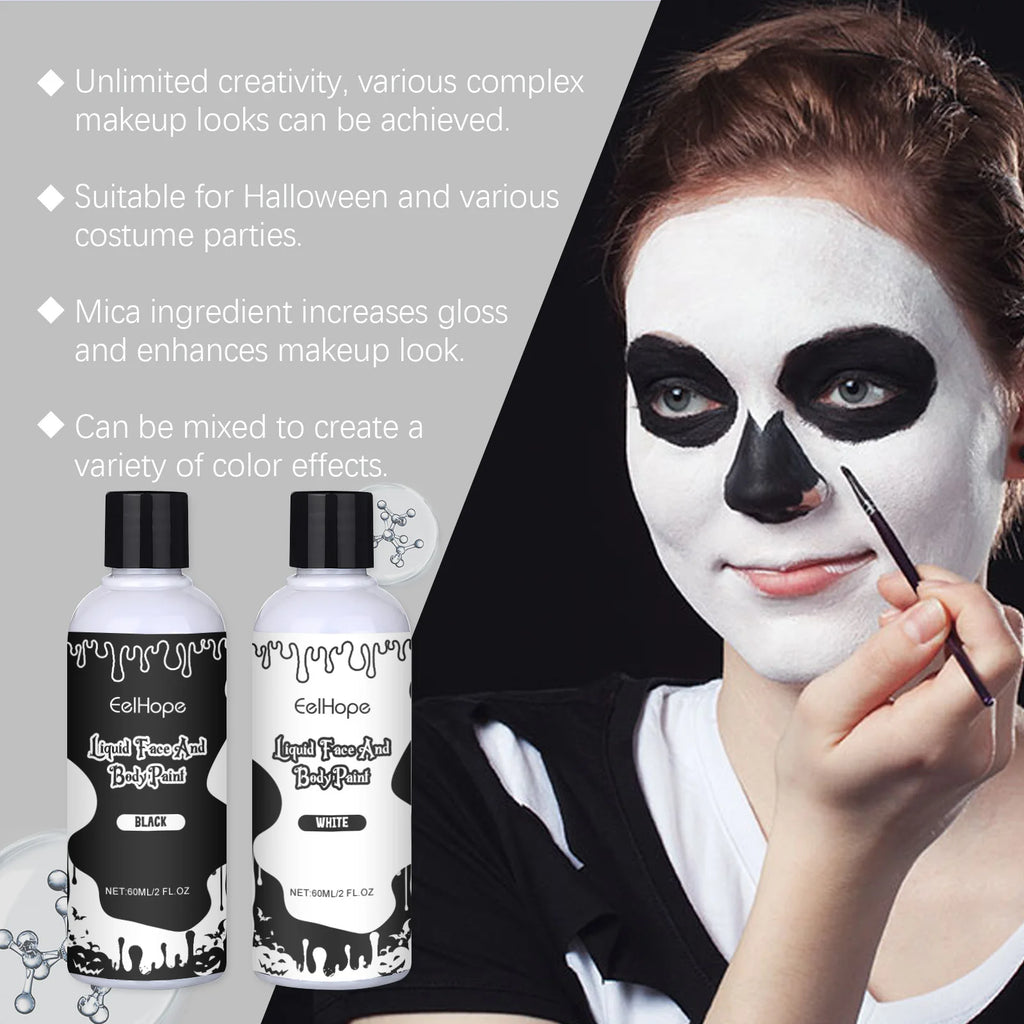 Halloween Liquid Face & Body Paint Black White 120ml | Eelhope