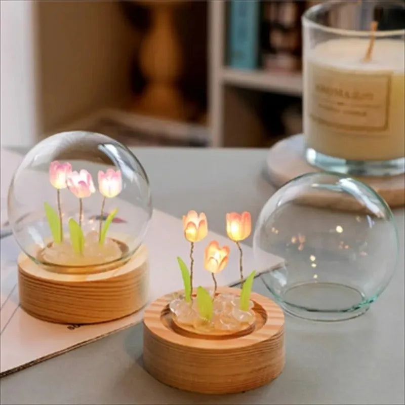 Cute Bedroom Room Decor Floral Lamp Tulip Night Light Valentines Day Gift Lampara Tulipanes Girlfriend DIY Material Handmade Oasis Select