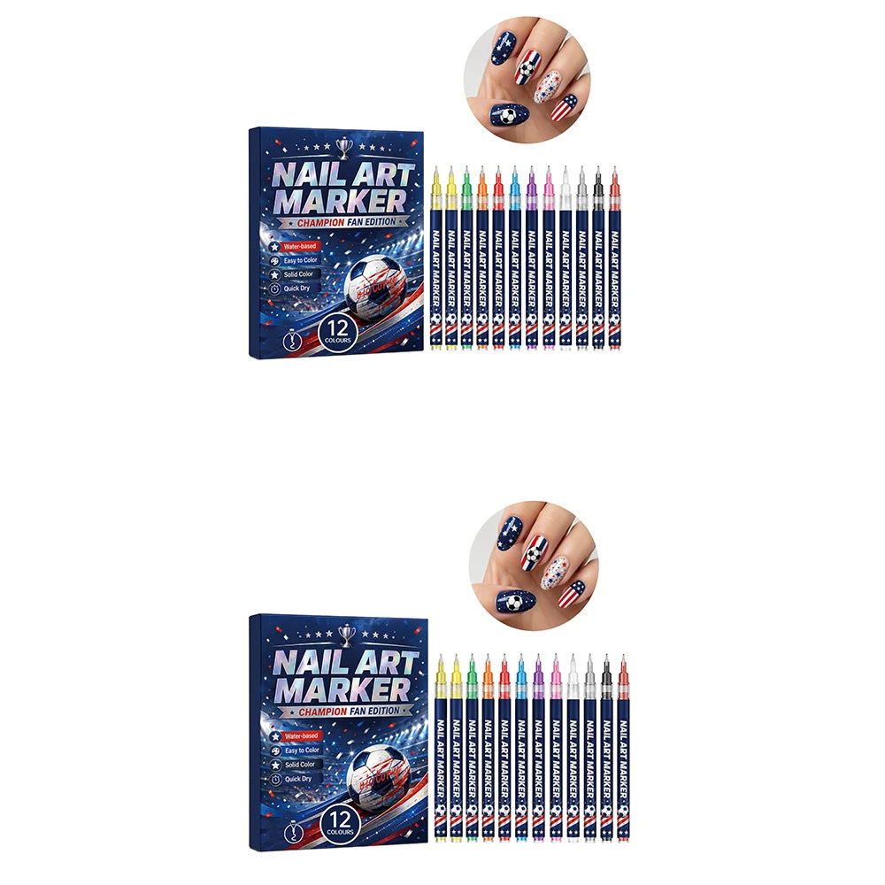 12Pcs Champion Fan Edition Nail Art Markers Quick Dry Nail Pens DIY American Flag Football Nail Art Liner Manicure Tools Oasis Select 2boxed