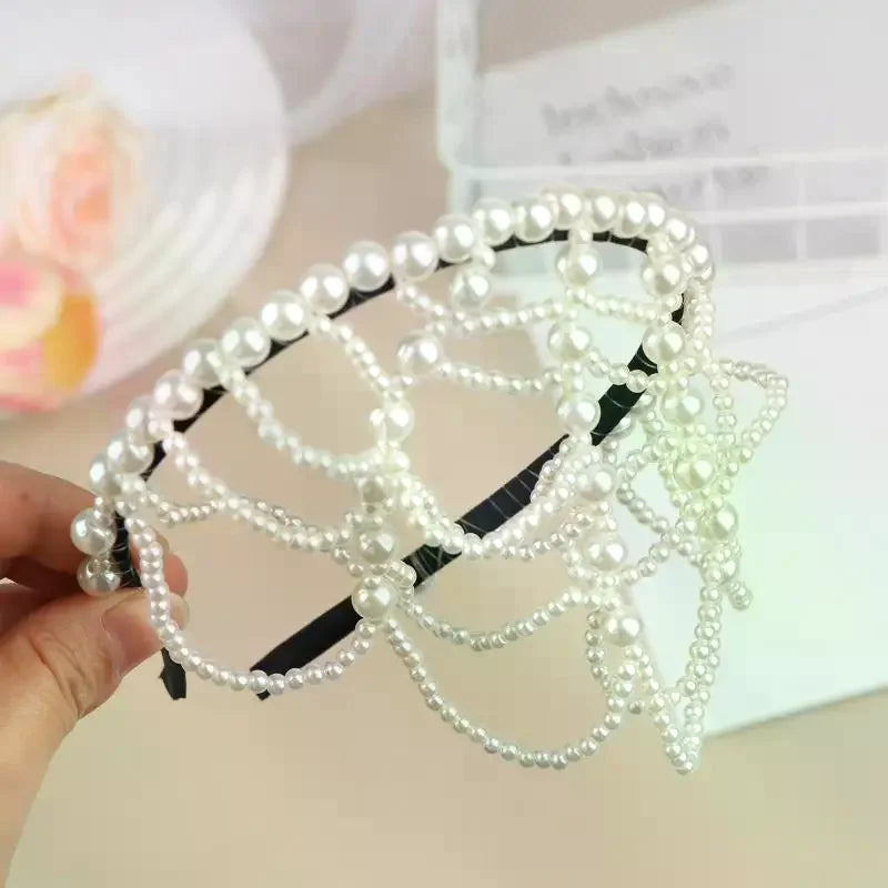 Vintage Pearl Headband – Layered Beaded Bridal Hair Hoop Bridal Hair Headband Oasis Select