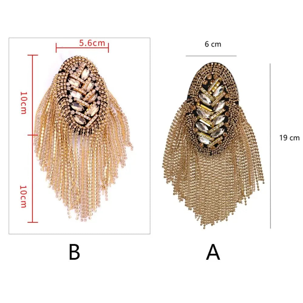 Rhinestone Shoulder Epaulette Tassel Brooch – Gold & Silver