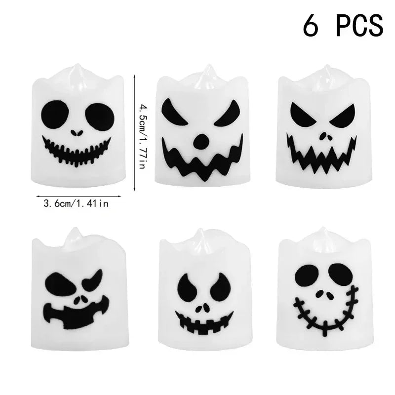 6pcs Halloween Electronic Candle Led Ghost Pumpkin Light Glowing Lamp Party Home Bar Decoration Haunted House Horror Props Oasis Select 6pcs