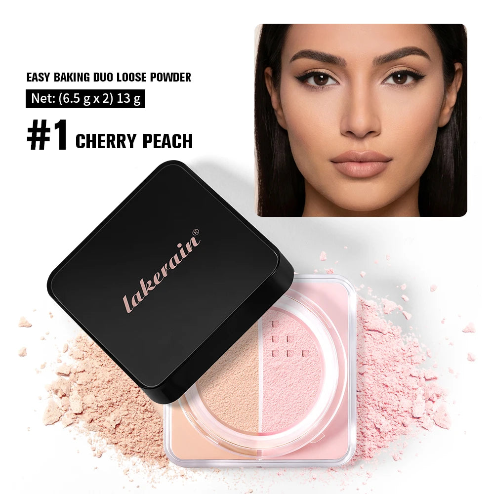 Bake Loose Powder Brightening&Correcting Duo brightening and correcting Blurred Pores Matte Long-Lasting Setting Powder Makeup Oasis Select 1Cherry Peach