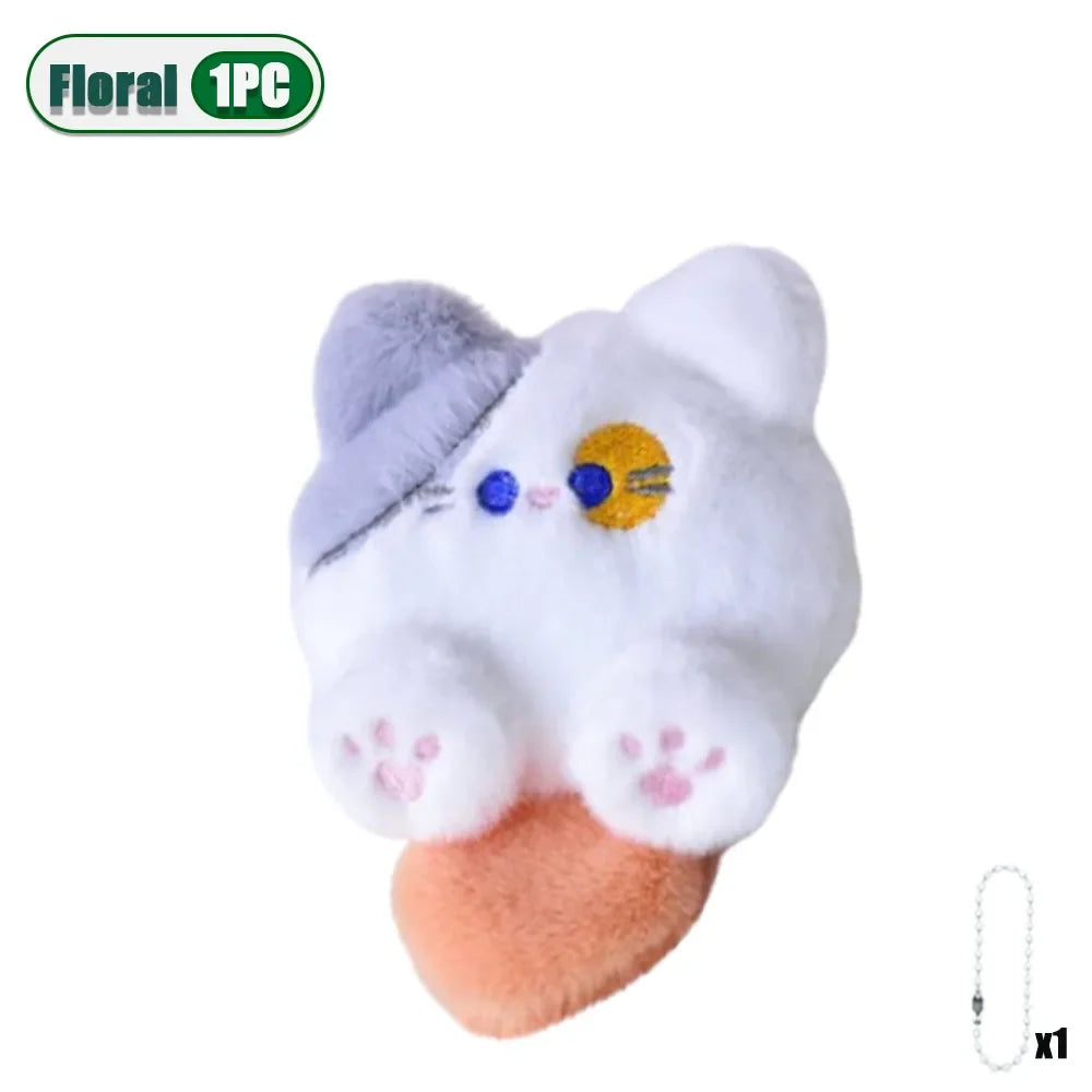 1-20PCS Cute Plush Long Tail Cat Pendant Cat Doll Doll School Bag Charm Key Charm Children's Birthday Gift Holiday Friend Gift Oasis Select Floral-1PC