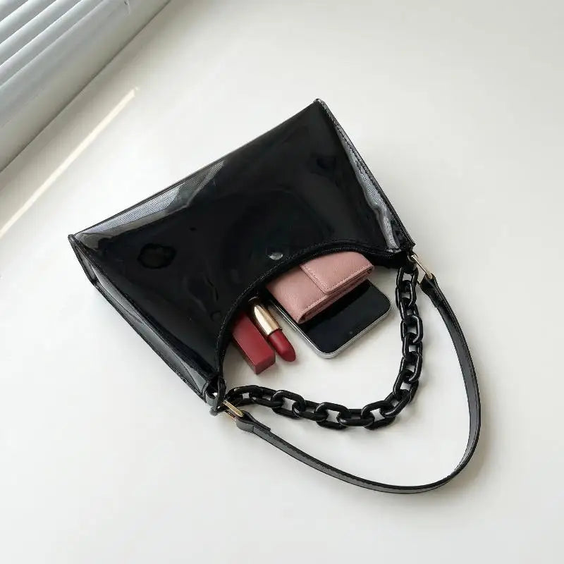 Fashion Clear Jelly Shoulder Bag Women Transparent Waterproof Messenger Handbag Stylish Purse for Summer Beach Outings Oasis Select