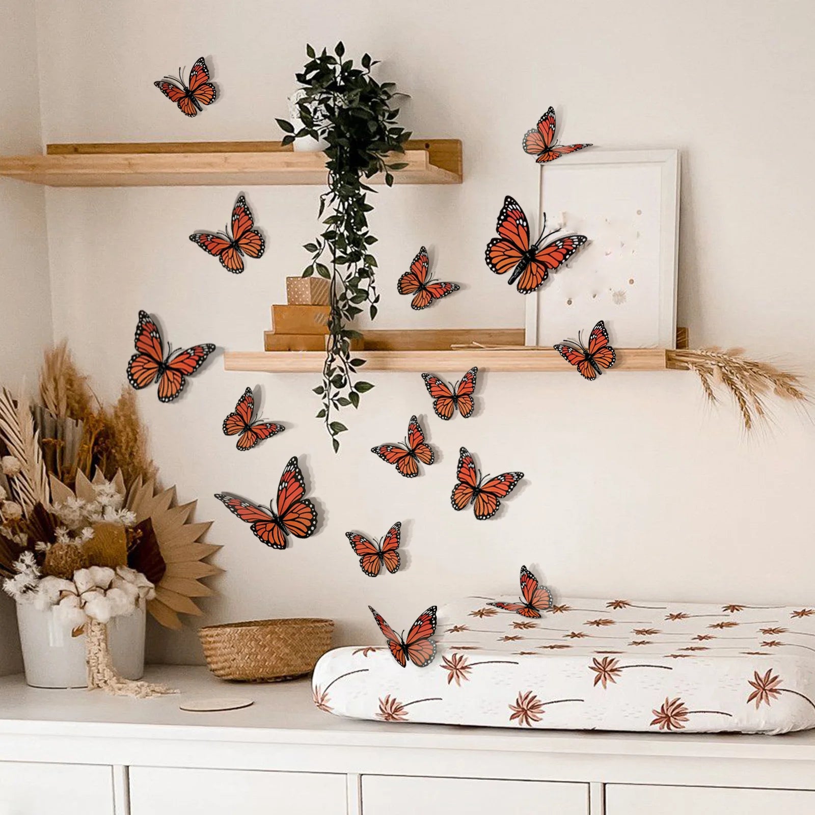 12-Pack 3D Butterfly Wall Stickers – Orange & Black Decals 3D Wall Stickers Oasis Select