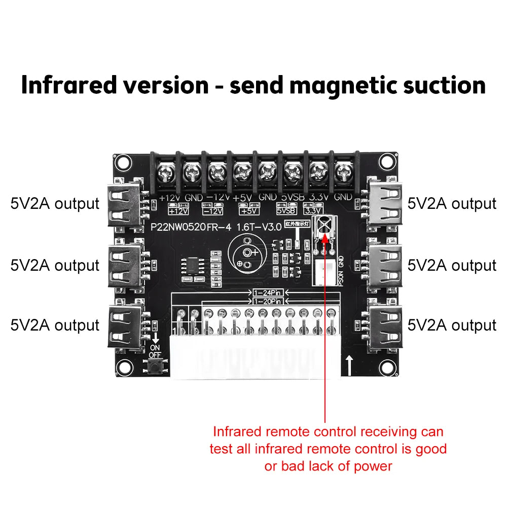 24 Pins ATX Power Supply Breakout Board and Acrylic Case Kit Module Adapter Power Connector Support 12V -12V 5V 5VSB 3.3V Oasis Select