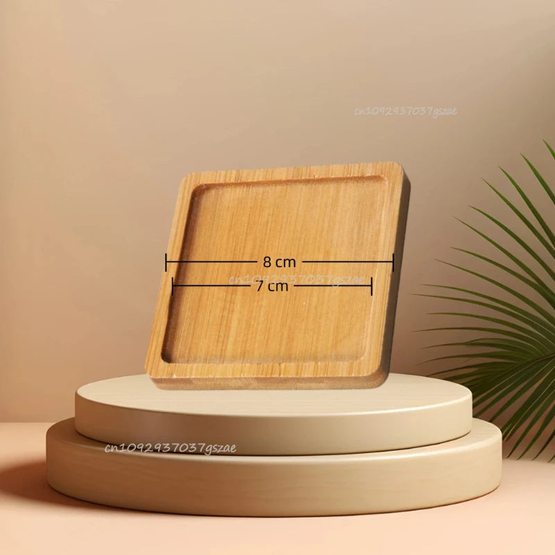 Flower Pot Trays Dish for Plant Vase Bamboo Tray Wooden Bottle Tray Bathroom Shampoo Shower Gel Organizer Jewelry Storage Tray Oasis Select Square-8cm