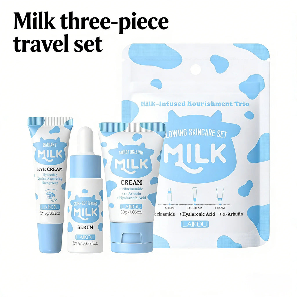 LAIKOU Milk Skincare Travel Set 3pcs Niacinamide Hyaluronic Acid Face Serum Eye Cream Face Cream Moisturizing Glowing Skin Care Oasis Select