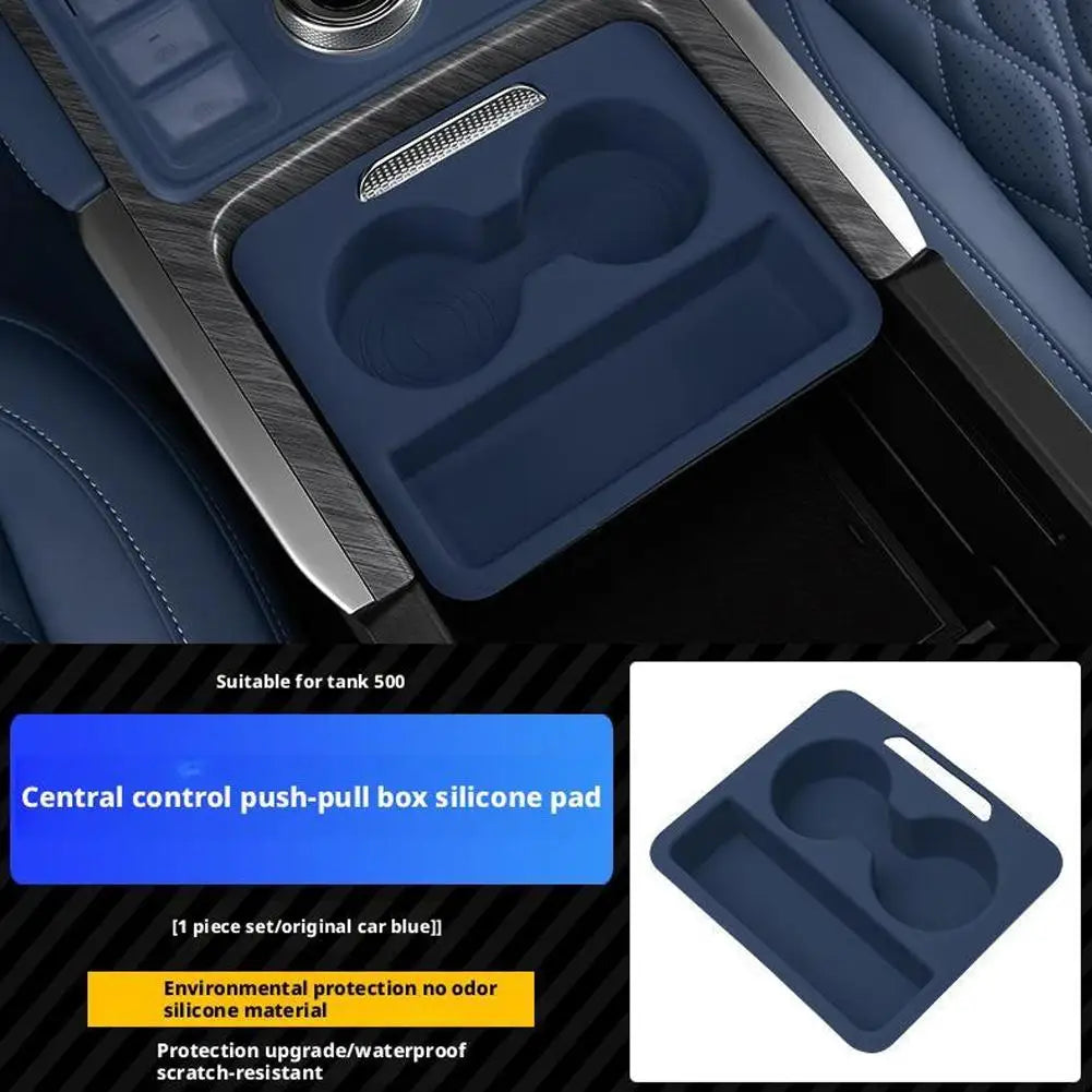 Car Central Control Push-pull Box Silicone Pad For Great Wall GWM Tank 500 Hi4-Z Hi4-T 2024-2025 Car Armrest Box Accessories Oasis Select blue