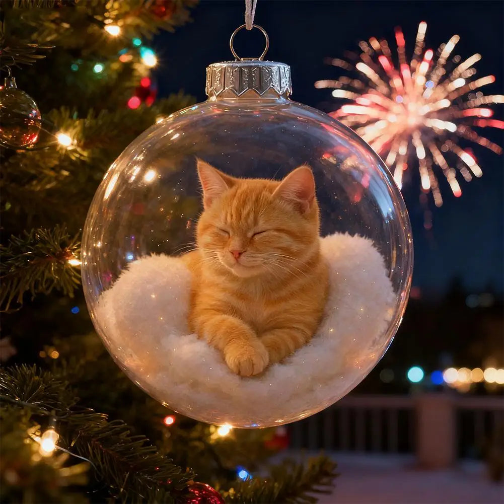 Cute Kitten Ball Christmas Ornaments Decoration 10x10x10cm PP Christmas Tree Cat Ball Pendant Ornament Xmas Tree Hanging Decor Oasis Select