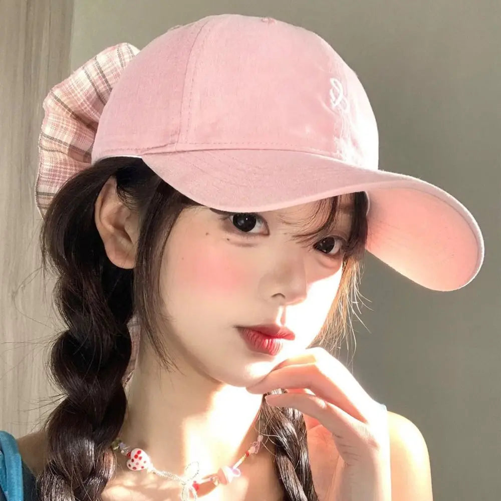 New Design with Strap Baseball Cap Embroidered Cotton Material Sun Hat Sweet Ribbon Sports Hat Oasis Select