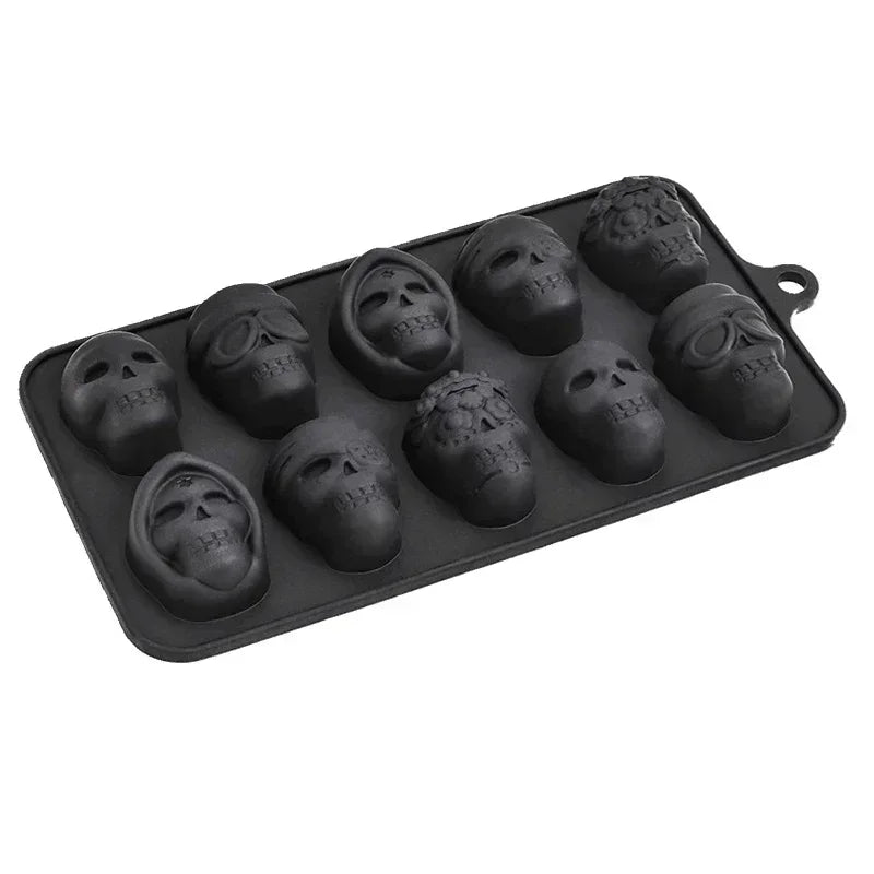 Skull Ice Cube Mold 10-Grid Skull Ice Mold for Halloween Kitchen Tools Reusable Making Accessory for Chocolate Ice Cream And Oasis Select BLACK