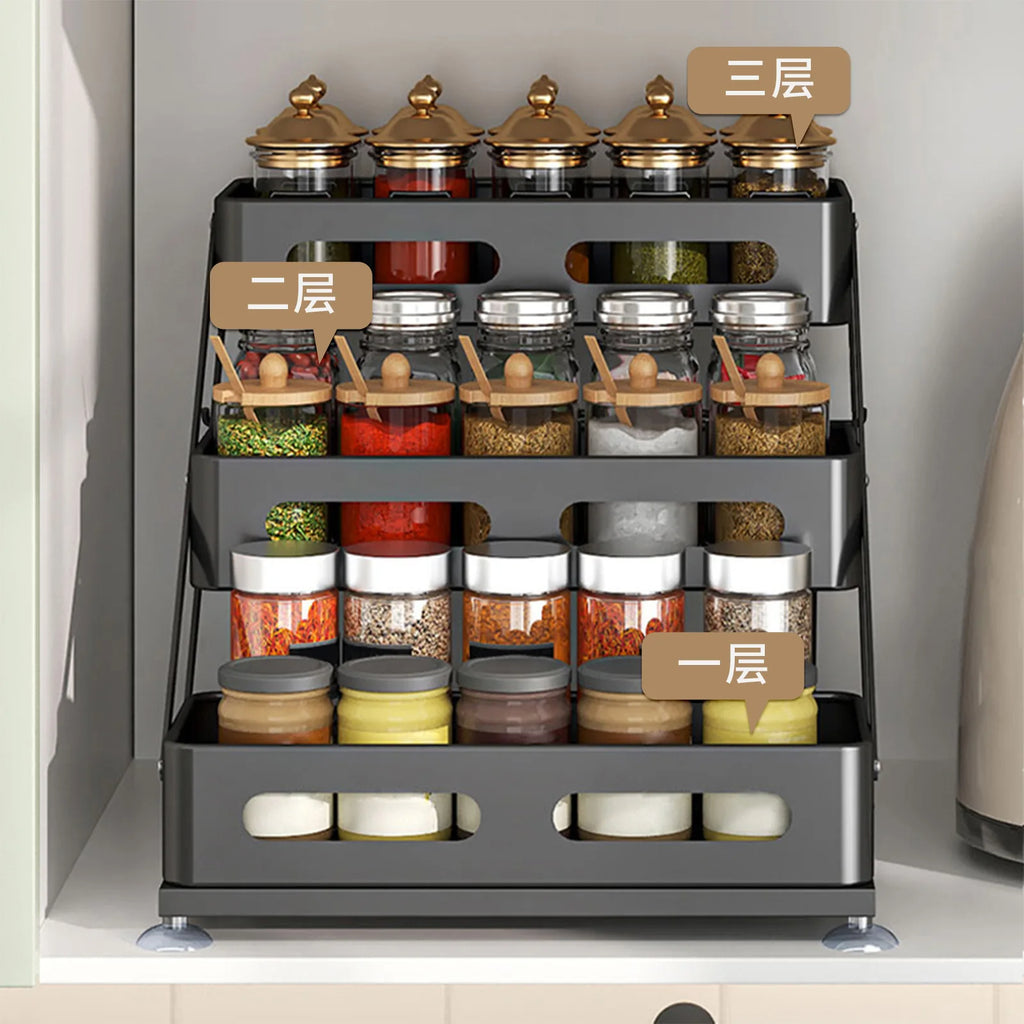 Kitchen seasoning rack adjustable high condiment rack countertop household snap-on oil, salt, sauce and vinegar seasoning Oasis Select