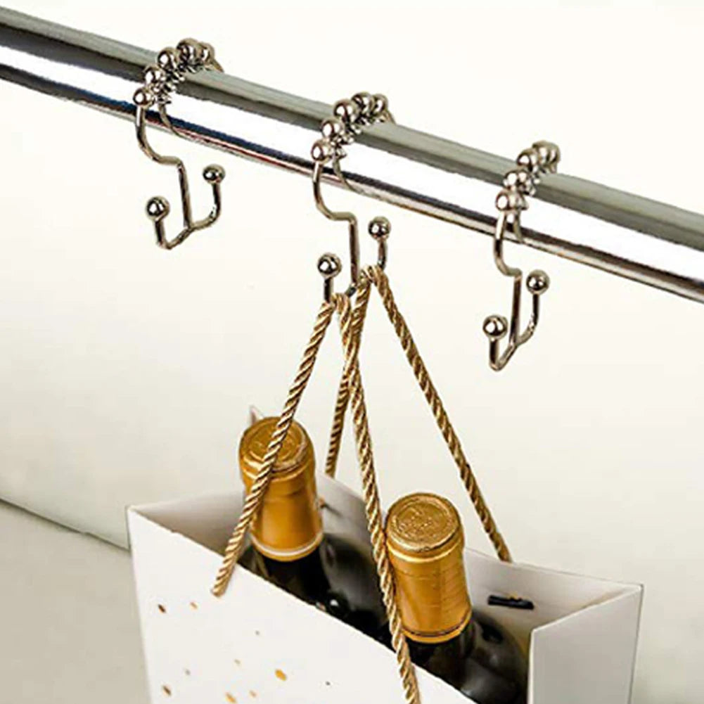 12-Pack Double-Sided Shower Curtain Hooks | Rustproof Stainless Steel
