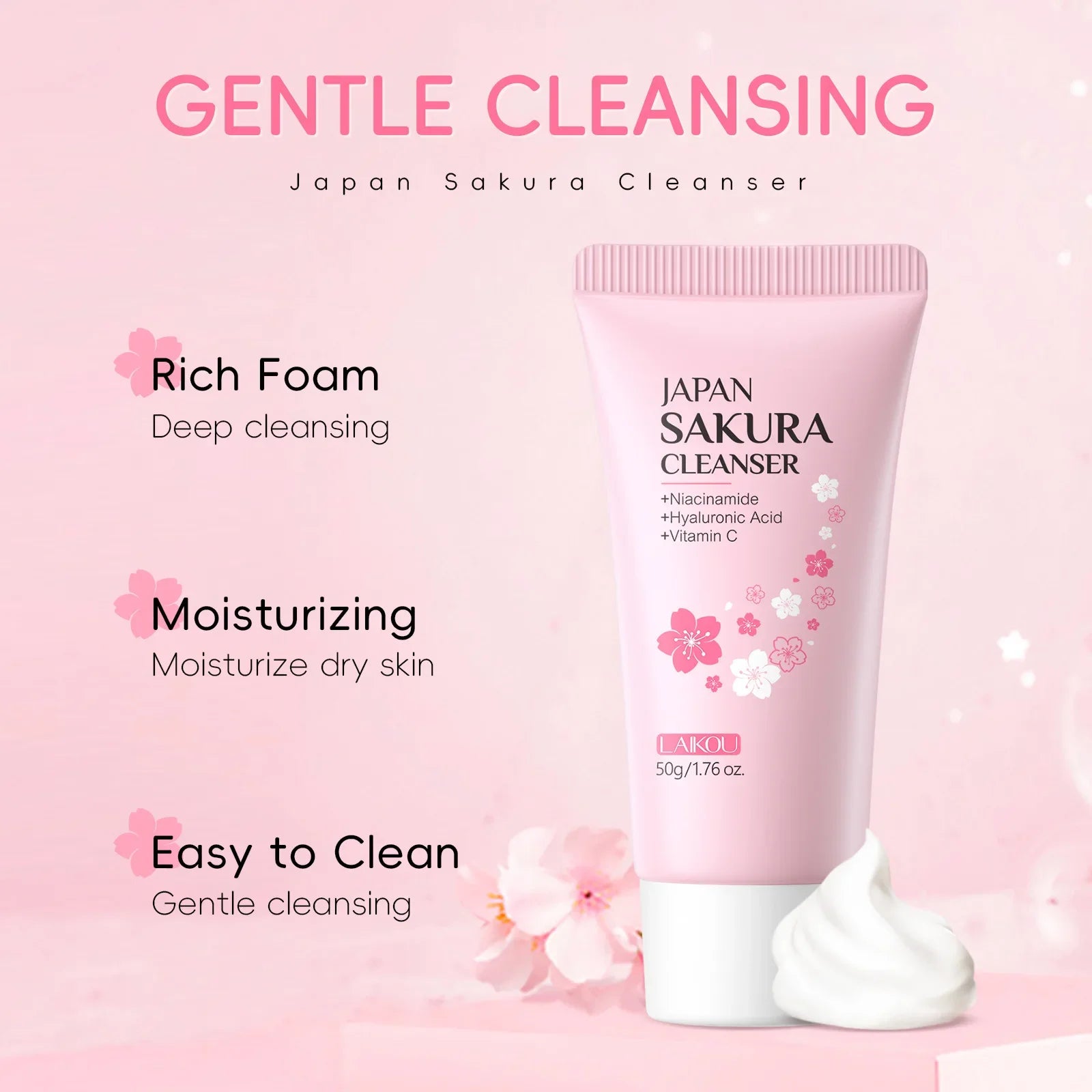 LAIKOU Sakura Foaming Face Cleanser – Acne & Blackhead 50g Foaming Face Cleanser Oasis Select
