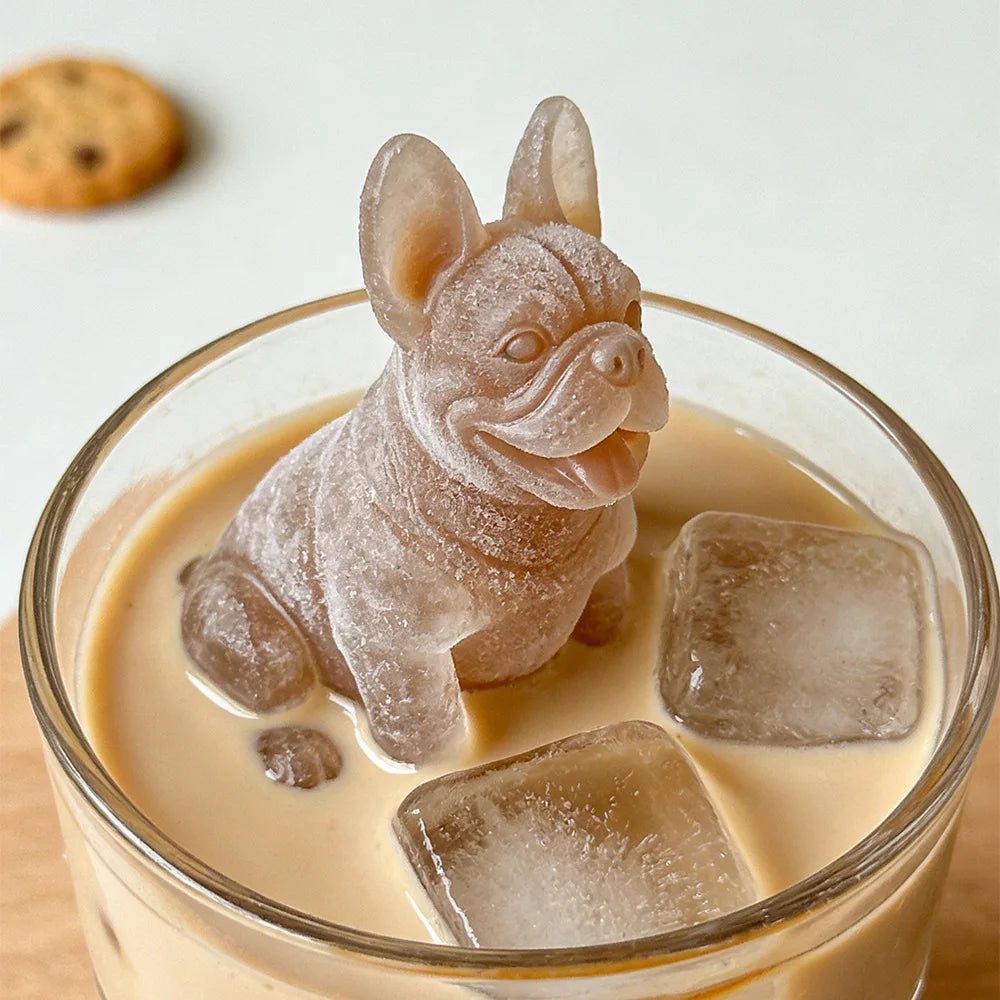3D French Bulldog Silicone Ice Cube Mold Animal Shaped Candy Chocolate Soap Mold Cute Dog for Coffee Whiskey Cocktails Oasis Select