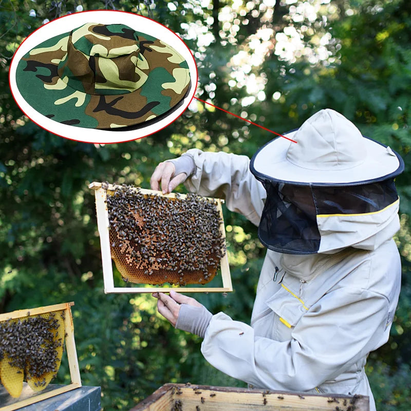 BeeKeeping Protective Bee Hat Anti Two-Layer Head Top Camouflage Hat-Veil Combo Bee Hat Bug Mesh Mask Beekeeping Tools Oasis Select