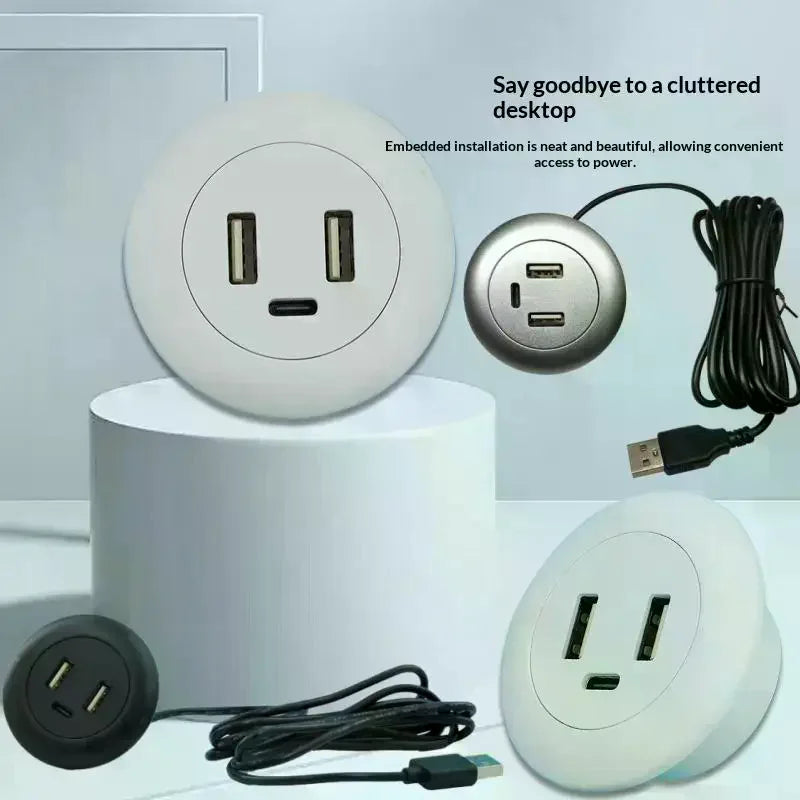 3-in-1 Embedded USB Hub – USB-A & USB-C Desktop Charger