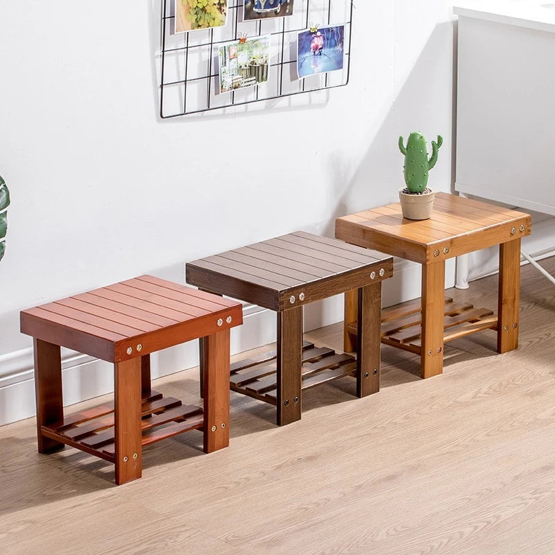 Small stool, square stool, round stool, backrest chair, small bamboo stool, low stool, children's dining chair, home living room Oasis Select