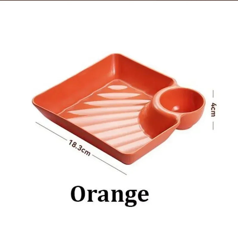 4pcs Easter Themed Chips & Dip Plates, Plastic Dumpling Serving Platter with Dipping Cup, Divided Snack Dishes for Appetizer Oasis Select