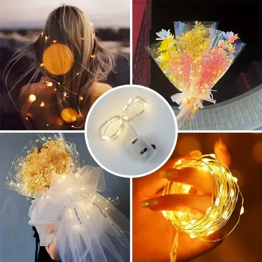 10/20pcs LED String Lights Copper Silver Wire Garland Light 3 Modes LR44 Battery Fairy Lights for Christmas Wedding Party Decor Oasis Select