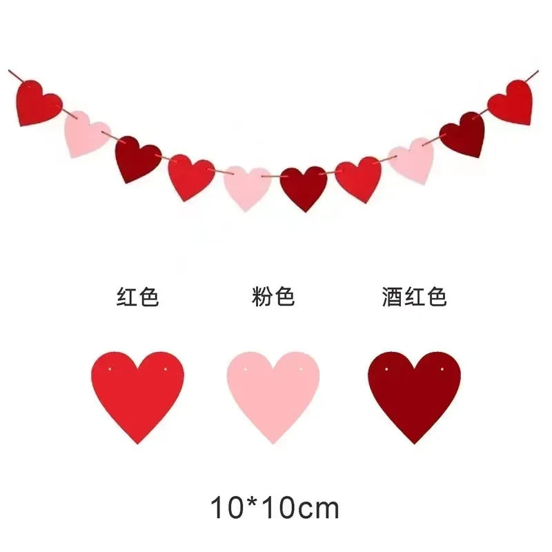 Valentine Hanging Banner Garland Bunting Red Love Heart Paper Banner Door Hanging Ornament Wedding Birthday Party Decoration Oasis Select A