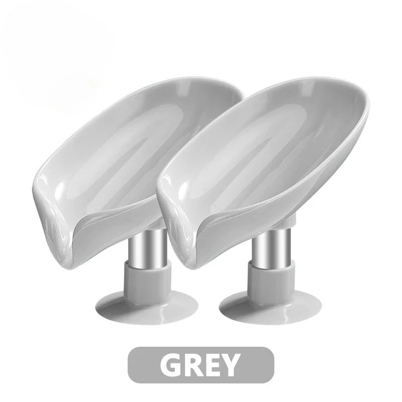 Soap Holder Drain Water Soap Dish Leaf Shape Soap Box Shower Soap Drainer Suction Cup Soap Container Modern Bathroom Accessories Oasis Select 2PCS Grey