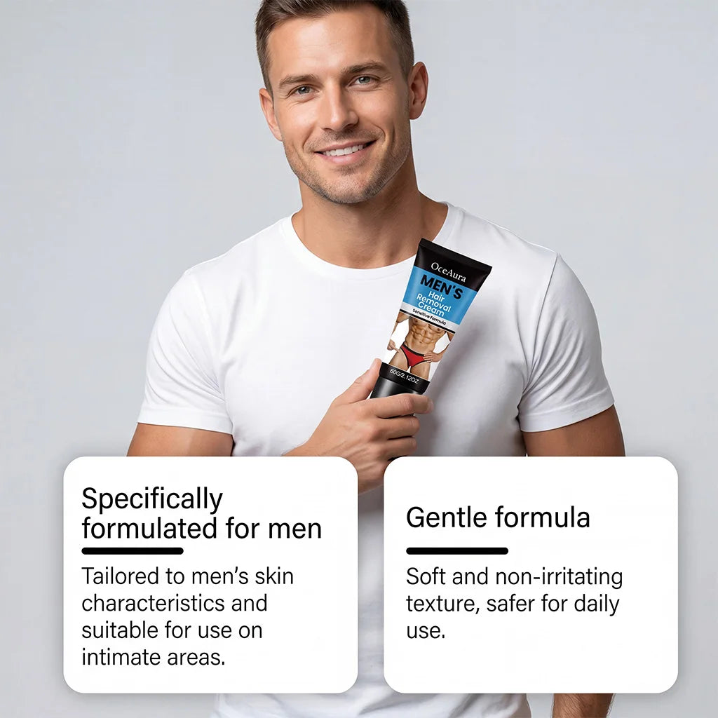 OceAura Men's Painless Hair Removal Cream – Body & Bikini Hair Removal Cream Oasis Select