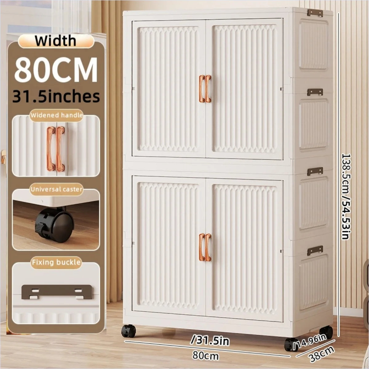 80cm Foldable Double-Door Wardrobe-No Assembly Portable Closet, Large Capacity Storage for Bedroom/Living Room (Clothes/Quilts) Oasis Select 2 Large White
