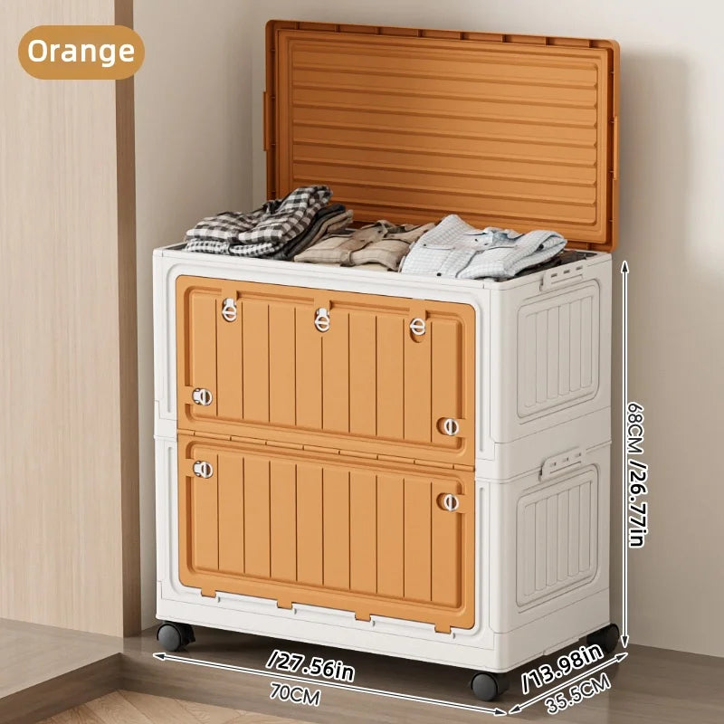 COIZYZZL Large Capacity Foldable Storage Bin, Transparent Mobile Organizer with Wheels, Space-Saving Design for Clothes & Toys Oasis Select 70cm Orange
