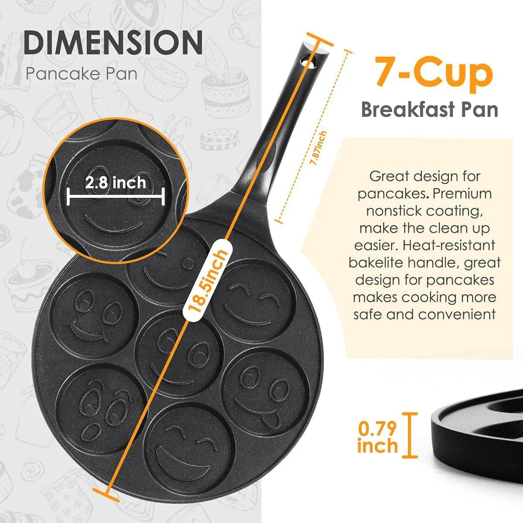 7 Cup Smiley Face Pancake Pan 100% Non-stick Griddle Pancake Maker Pancake Crepe Frying Pan Griddle Mini Pancakes Maker Oasis Select
