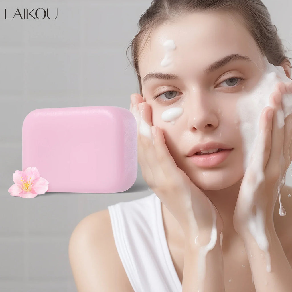 LAIKOU Sakura Facial Body Whitening Soap Reduces Acne Dark Spot Deep Cleaning Cutin For Face Body Skin Care 90g ﻿ Oasis Select